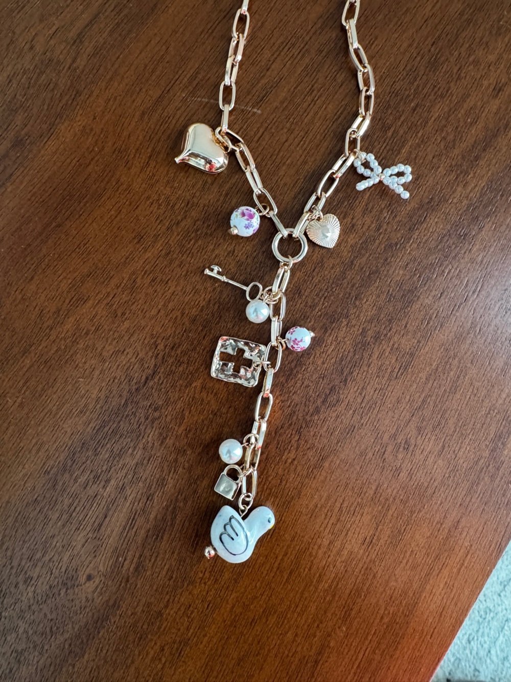 NWT Y shape gold charm necklace